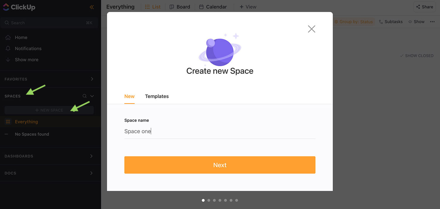 crear un nuevo espacio