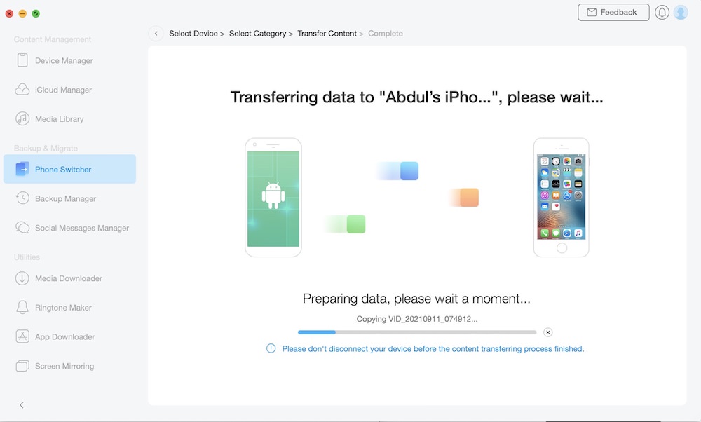 AnyTrans transferencia de datos de Android a iPhone