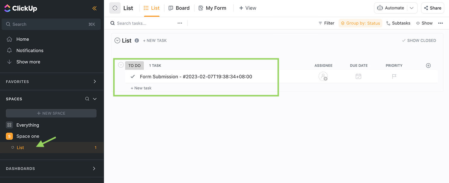 datos recopilados en ClickUp CRM