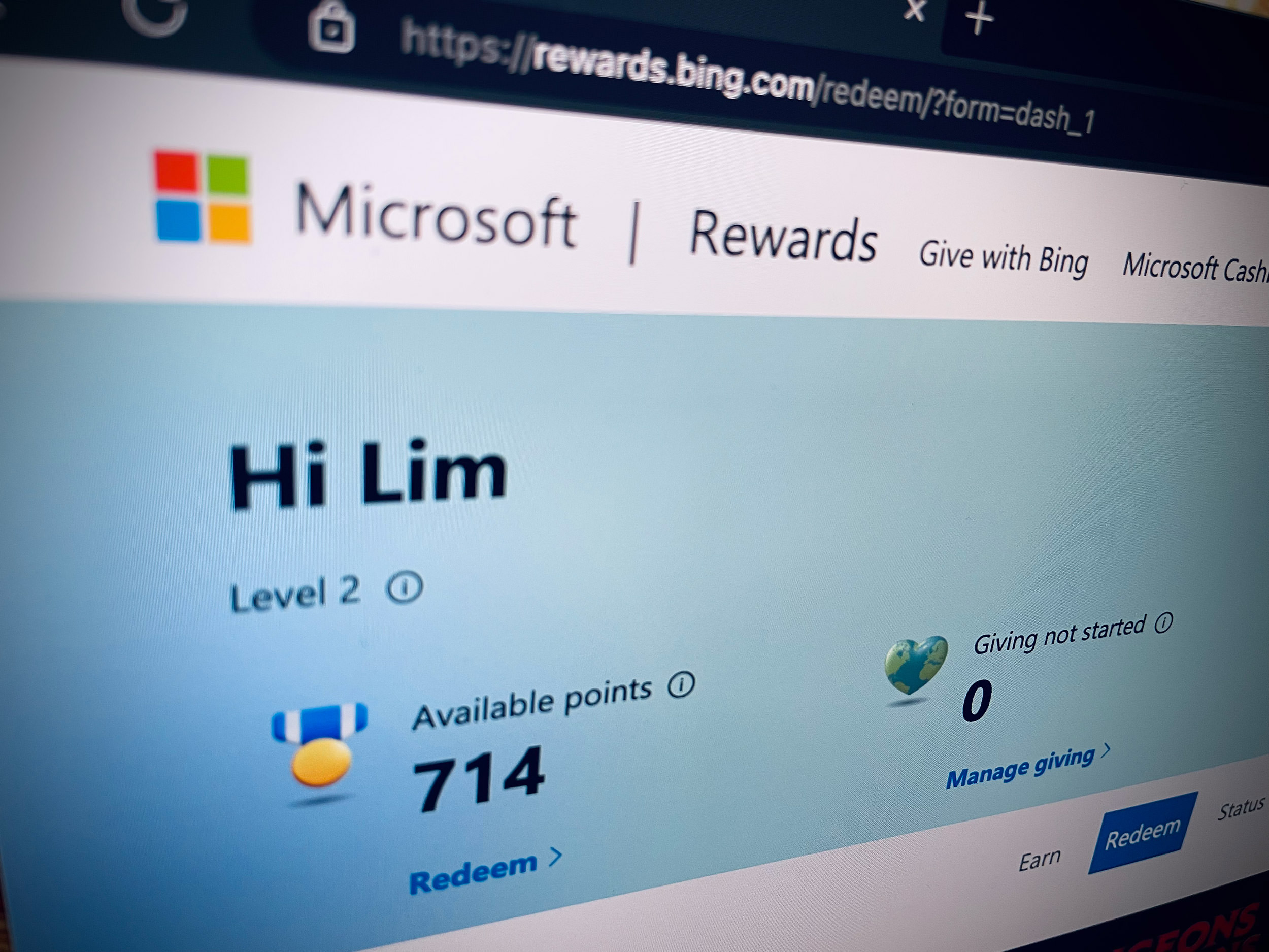 página de inicio de microsoft-rewards