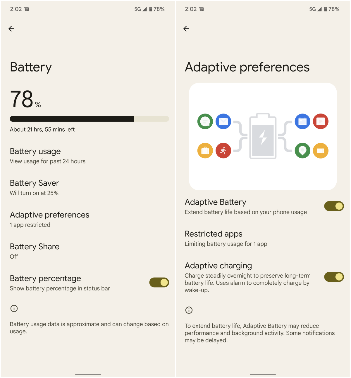 Preferencias de batería adaptativa en Android