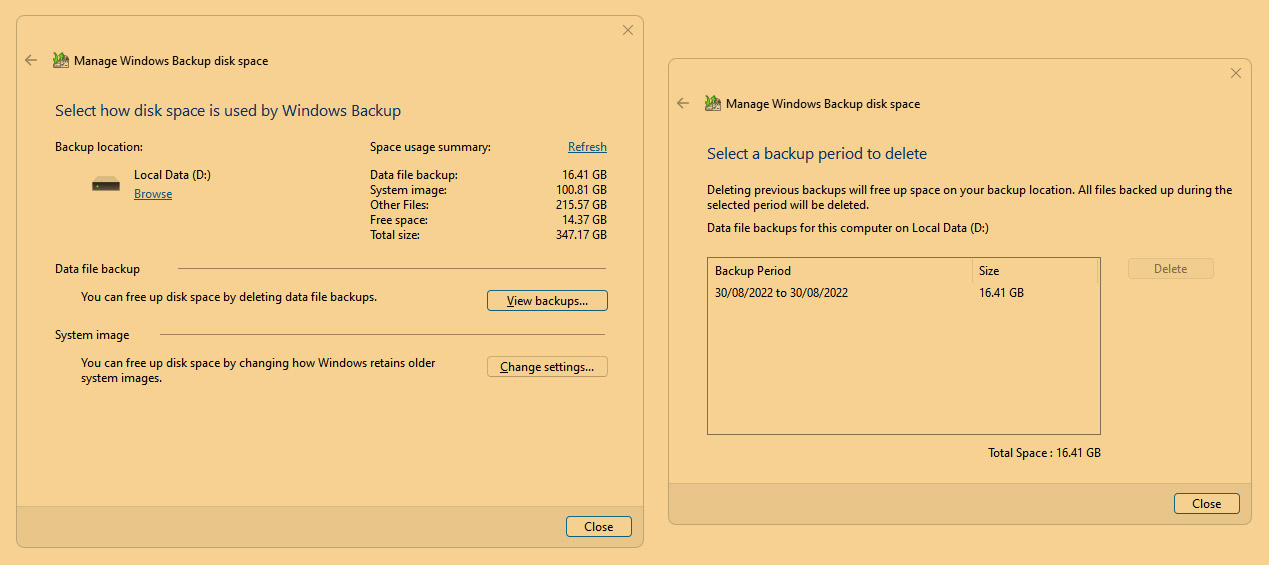 Limpiar el espacio utilizado por Backup and Restore