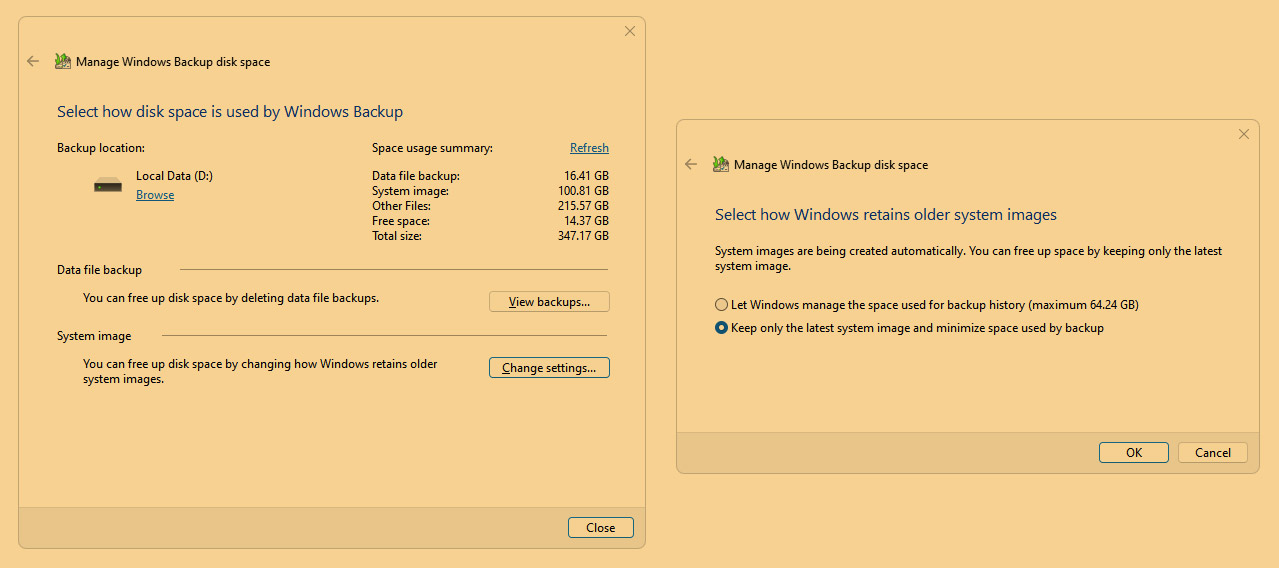 Limpiar el espacio utilizado por Backup and Restore