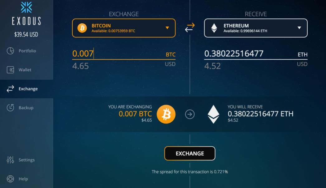 Exodus ayuda a intercambiar monedas