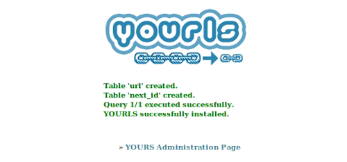 Éxito de instalación de YOURLS