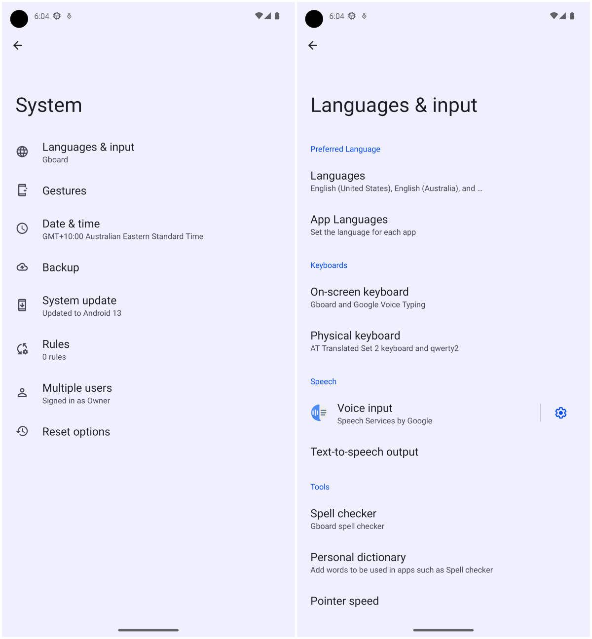 Idiomas y configuraciones de entrada en Android 13