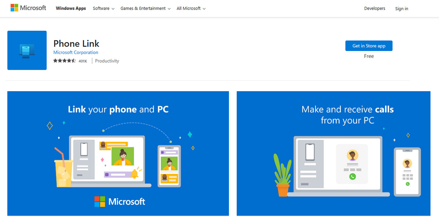 Enlace de teléfono de Microsoft Store