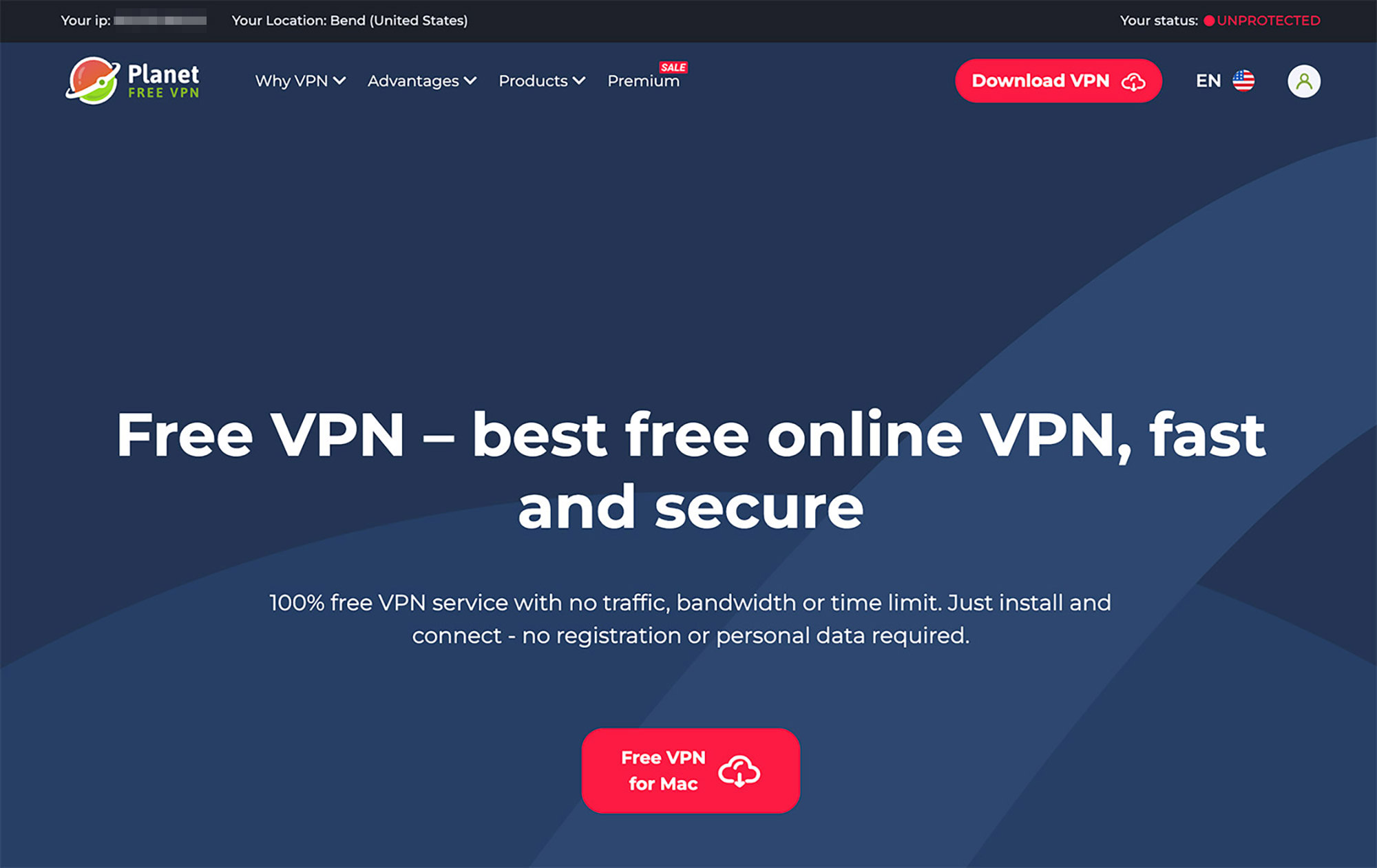 Sitio web de Planet Free VPN