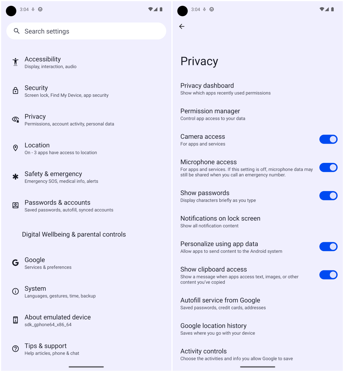 Configuración de privacidad en Android 13