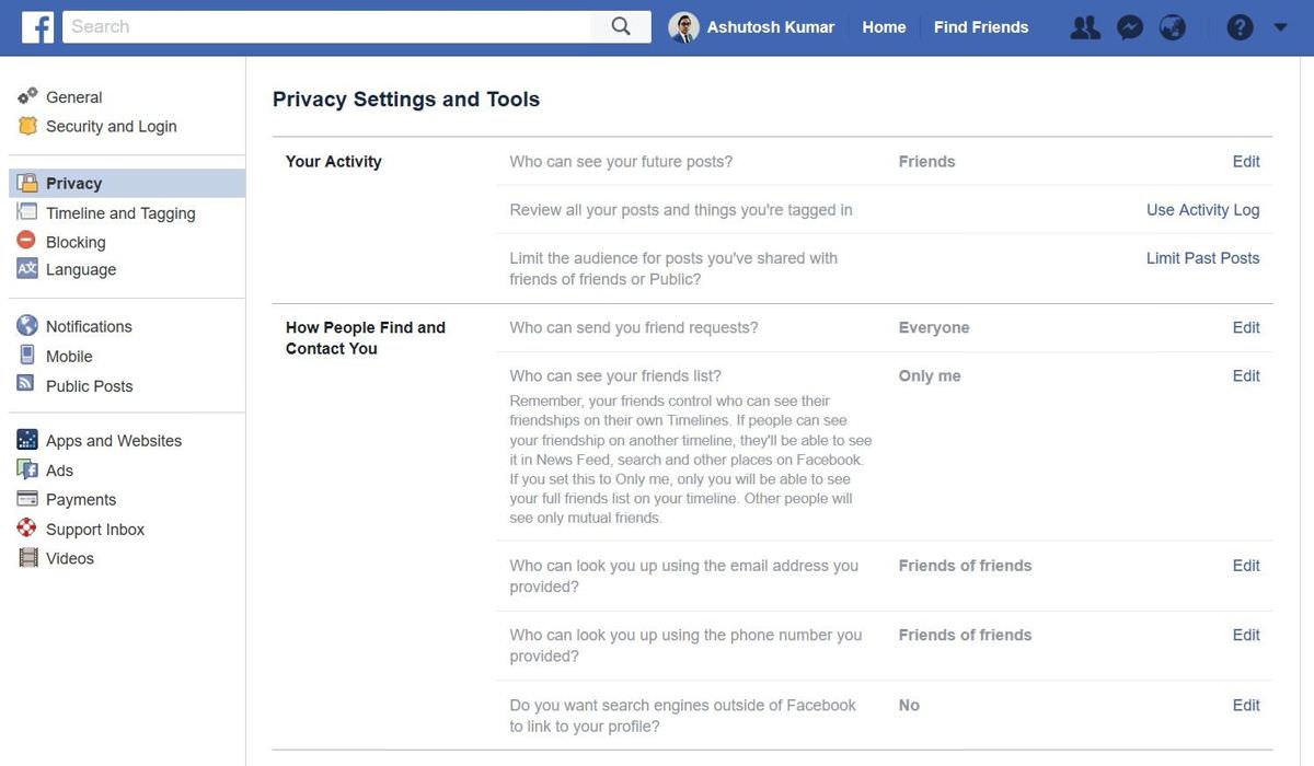 Configuración de privacidad y herramientas de Facebook