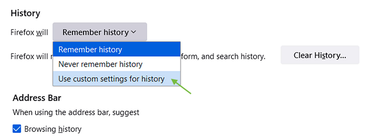 Recordar menú desplegable de historial