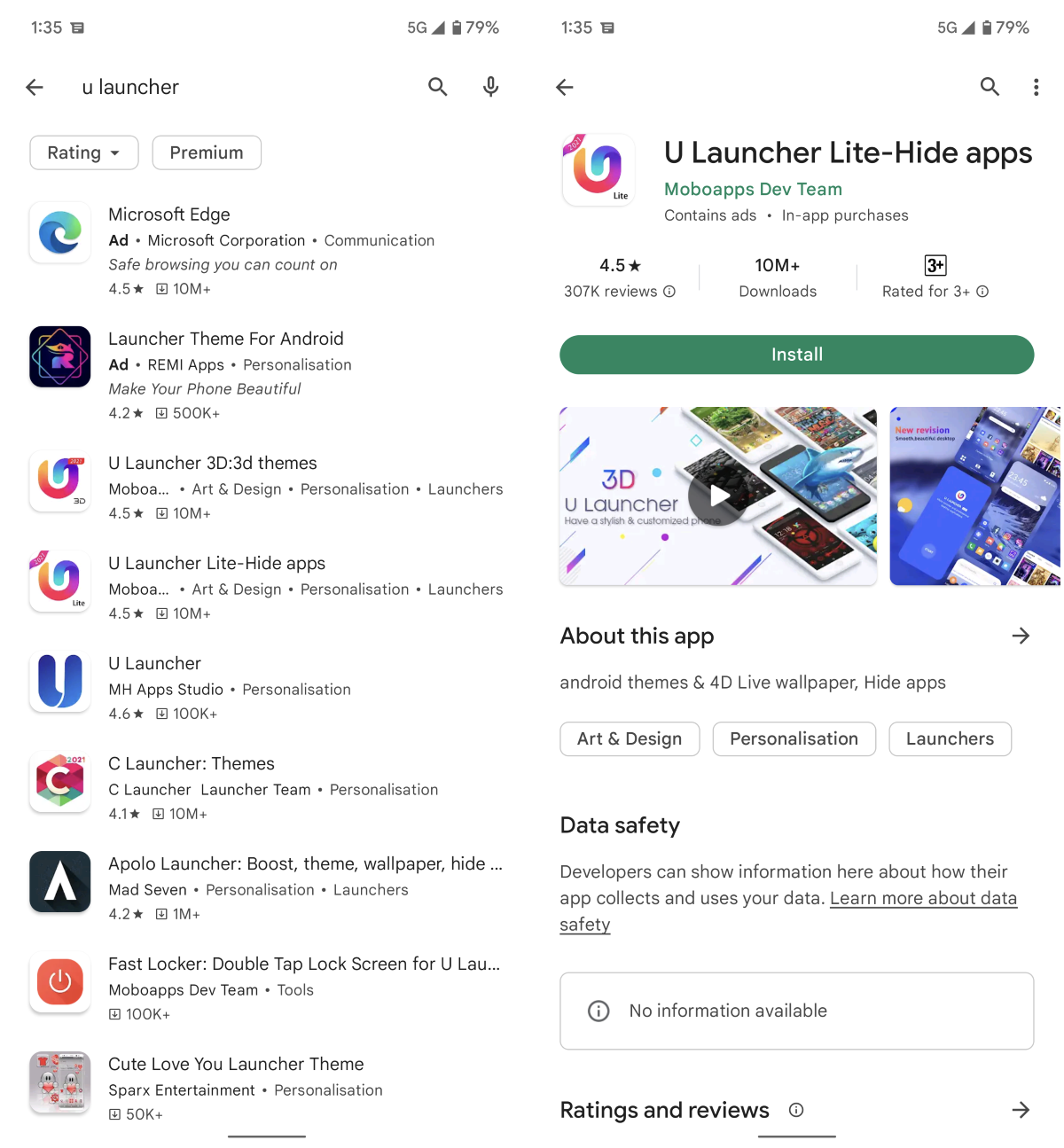 U Launcher Lite en Google Play Store