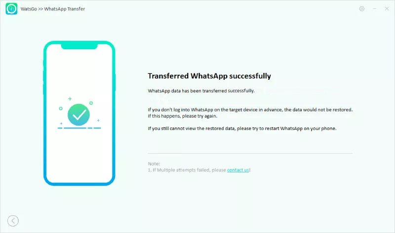 Transferencia de whatsapp android iphone éxito watsgo