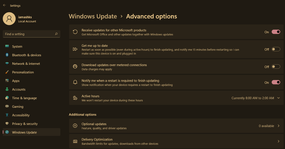 Actualizaciones opcionales de Windows 11